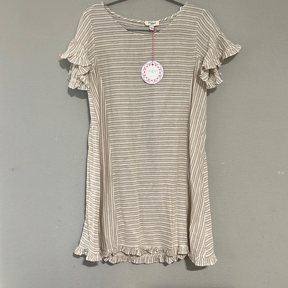 Taupe Stripe Simple Dress